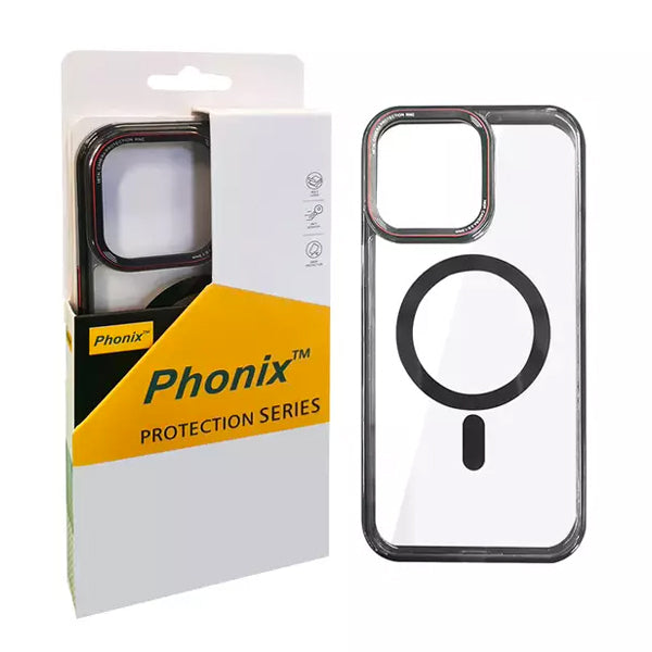 Phonix iPhone 15 Series Clear Armor Hard Case With Metal Mens Protection