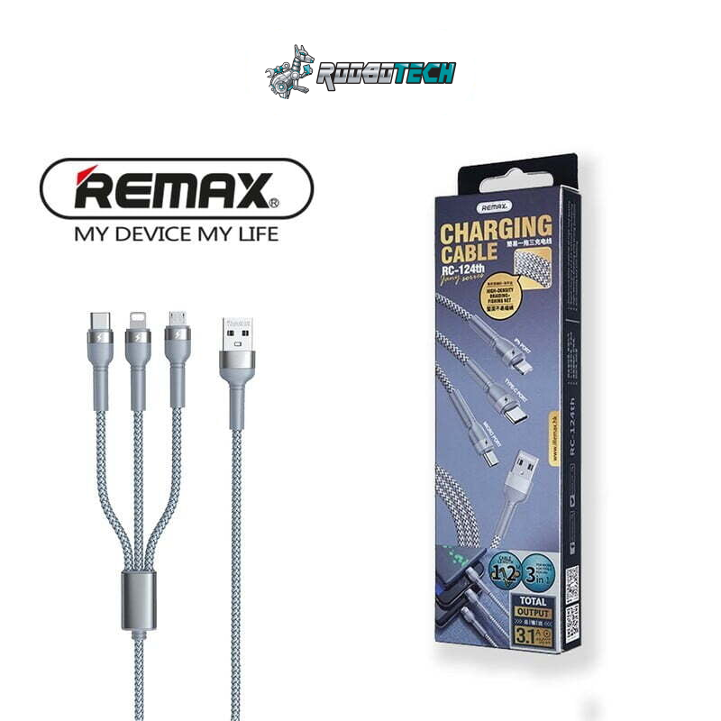 Remax [RC-124th] USB to 3-in-1 Charging Cable, 3.1A [Compatible with iPhone 15]